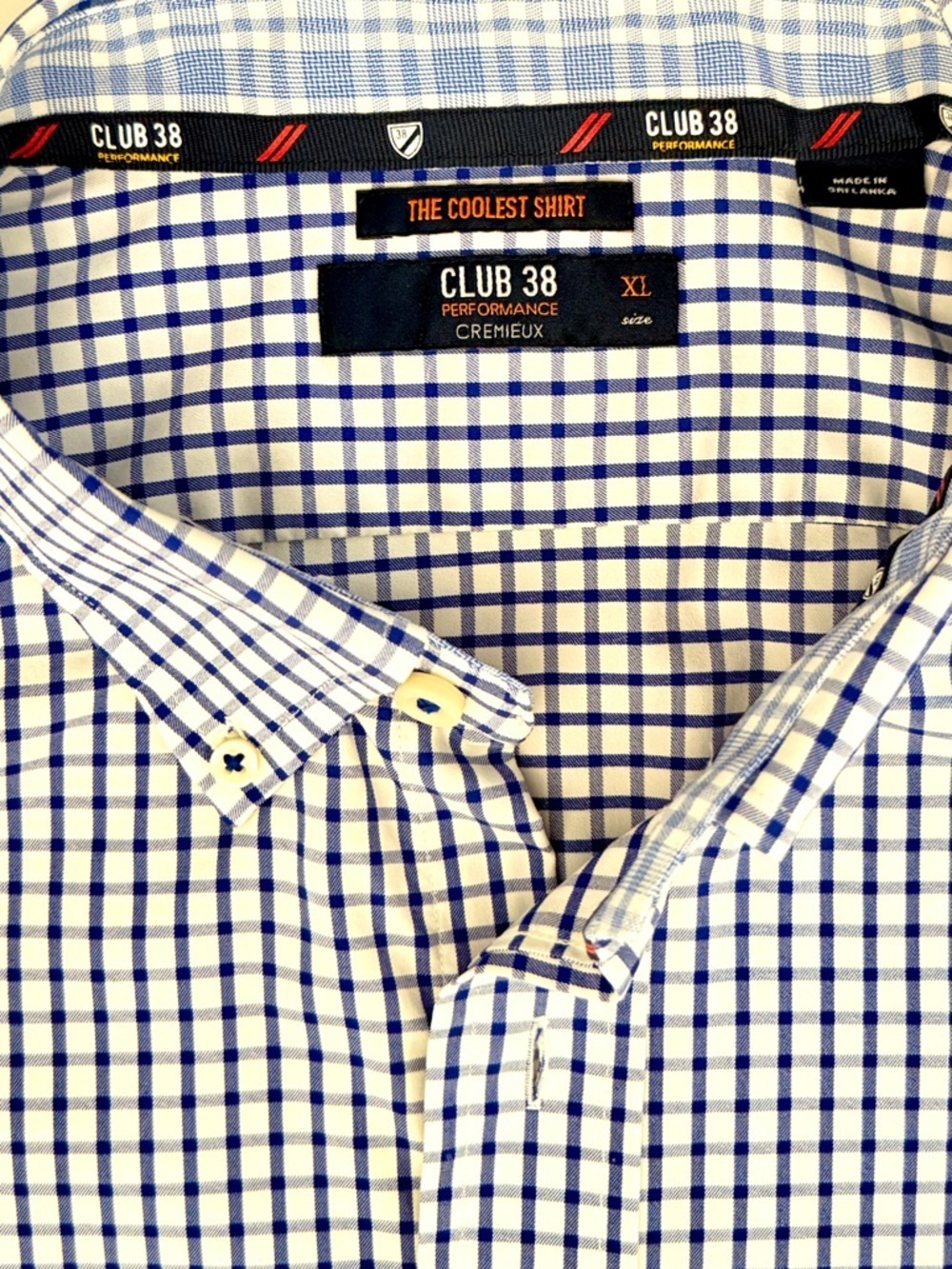 Daniel Cremieux Club 38 Performance Shirt XL Blue Check Stretch Short Sleeve